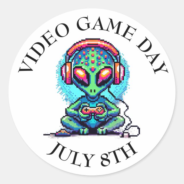 Pegatina Redonda Día de los videojuegos | 8 de julio (Anverso)