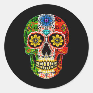 Pegatina Redonda Dia De Muertos Cinco De Mayo Cráneo De Azúcar Mexi