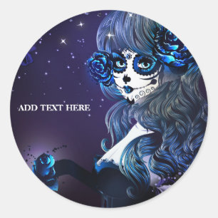 Pegatina Redonda Día de Muertos Fiesta de Cumpleaños de Chica Mexic