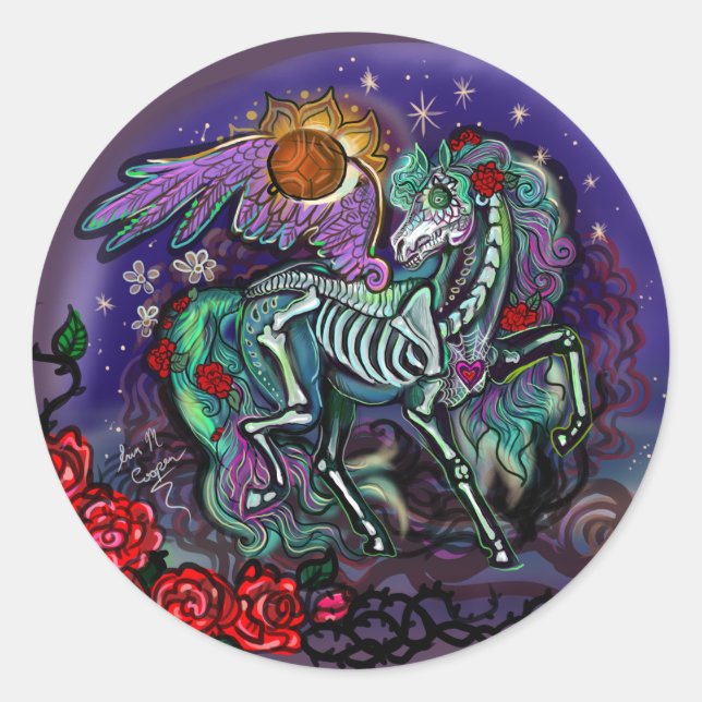 Pegatina Redonda Día de Muertos Horse (Anverso)