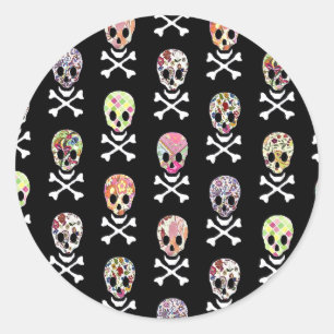 Pegatina Redonda Día de Muertos Mexicano Calavera Cruz de Huesos