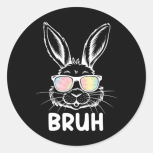 Pegatina Redonda Día de Pascua Bruh Conejo Divertido Cara de Conejo