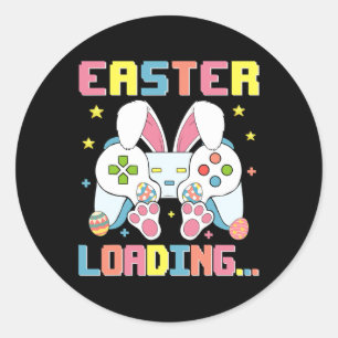 Pegatina Redonda Día de Pascua Bunny Easter Cargando Videojuego Boy