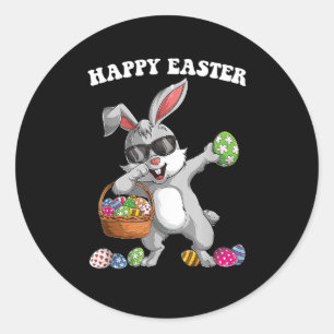 Pegatina Redonda Día de Pascua en Conejo Dorado Huevos niños Chicas
