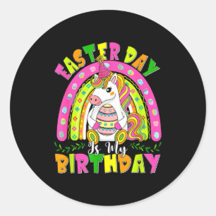 Pegatina Redonda Día de Pascua Es Mi Cumpleaños Unicornio Huevos De