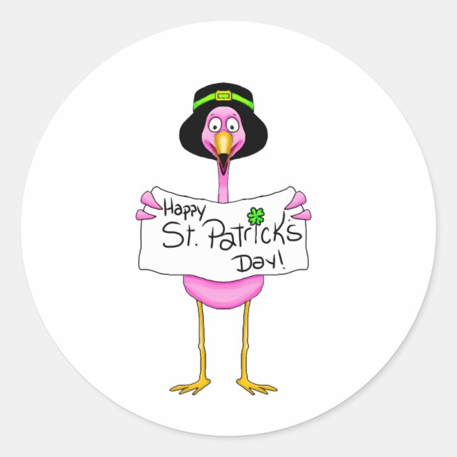 Pegatina Redonda día de pink flamingo happy st. patricks (Anverso)