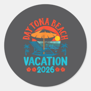 Pegatina Redonda Día de playa en Daytona Florida 2026 Vacaciones fa