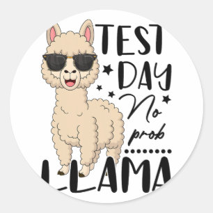 Pegatina Redonda Día de prueba No Prob Llama Profesora Examen D