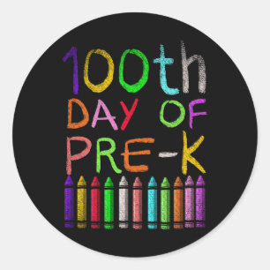 Pegatina Redonda Día De Regalo Estudiantil Preescolar Feliz 100 Día