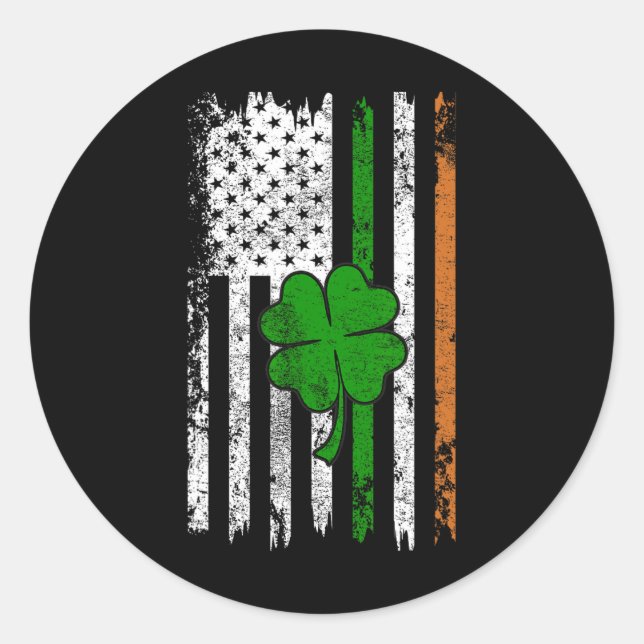Pegatina Redonda Día de San Patricio Bandera Americana Irlandesa Re (Anverso)