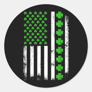 Pegatina Redonda Día de San Patricio Bandera Americana Trébol Hombr