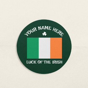 Pegatina Redonda Día de San Patricio Bandera de Irlanda Nombre Pers