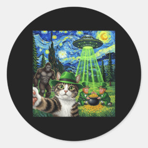 Pegatina Redonda Día de San Patricio Bigfoot Duende Gato OVNI Diver