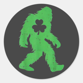 Pegatina Redonda Día de San Patricio Bigfoot Sasquatch Trébol Hombr