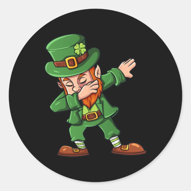 Pegatina Redonda Día de San Patricio Dabbing Leprechaun Chica de ni (Anverso)