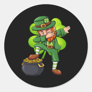 Pegatina Redonda Día de San Patricio Dabbing Leprechaun Chica de ni