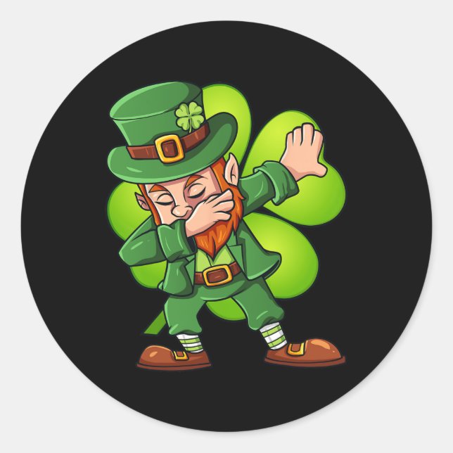 Pegatina Redonda Día de San Patricio Dabbing Leprechaun Clover Boys (Anverso)