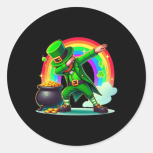 Pegatina Redonda Día de San Patricio Dabbing Leprechaun Niños Niñas