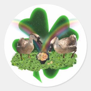 Pegatina Redonda Día de San Patricio de Gansos Afortunados