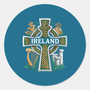 Pegatina Redonda Día de San Patricio de Irlanda Cruz Celta Verde Ce