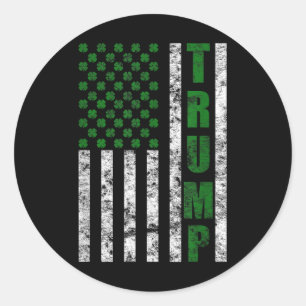 Pegatina Redonda Día de San Patricio de la Bandera Americana Trump