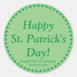 Pegatina Redonda Día de San Patricio feliz tréboles verdes personal