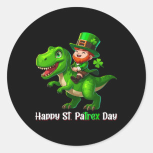 Pegatina Redonda Día de San Patricio Funny Leprechaun Riding Dino T