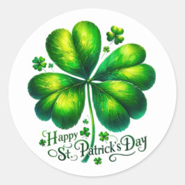 Pegatina Redonda Día de San Patricio Ilustracion de Shamrock verde