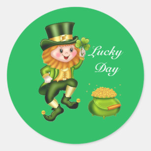 Pegatina Redonda Día de San Patricio Leprechaun Afortunado