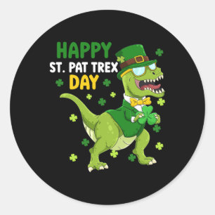 Pegatina Redonda Día de San Patricio Leprechaun Dinosaurio Dino Fel