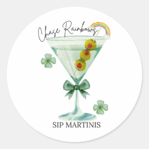 Pegatina Redonda Día de San Patricio Perseguir Arcoíris Beber Marti