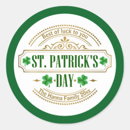 Pegatina Redonda Día de San Patricio Personalizado Tengo Suerte Irl