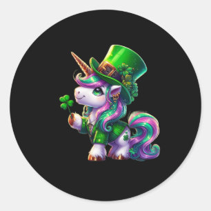 Pegatina Redonda Día de San Patricio Tees Chicas irlandesas unicorn
