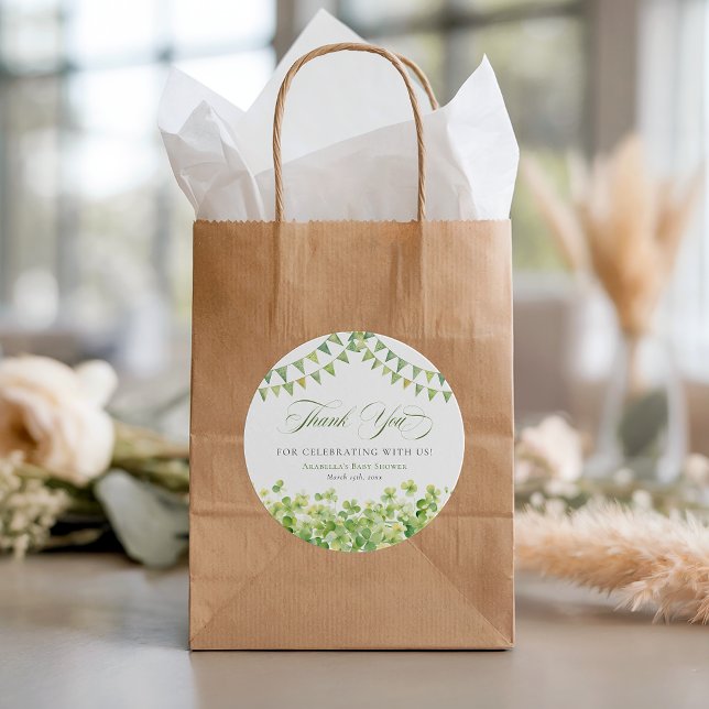 Pegatina Redonda Día de San Patricio Verde Trebol Baby Shower (St. Patrick’s Day Green Shamrock Baby Shower Classic Round Sticker)