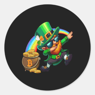 Pegatina Redonda Día de San Patrón Dabbing Bitcoin Rainbow Leprecha