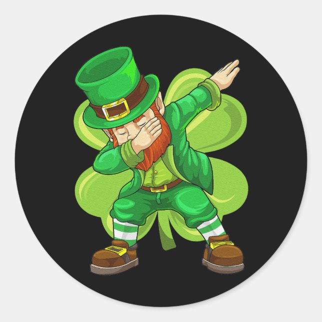 Pegatina Redonda Día de San Patrón Dabbing Leprechaun Shamrock irla (Anverso)
