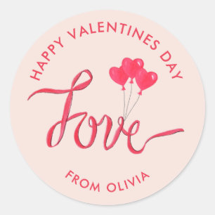Pegatina Redonda Día de San Valentín acuarela globos de corazón Amo