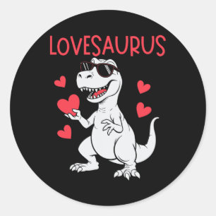 Pegatina Redonda Día de San Valentín Amor Corazón Dinosaurio Lovesa