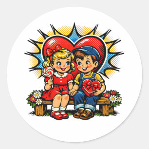Pegatina Redonda Día de San Valentín Arte Pop Retro Vintage
