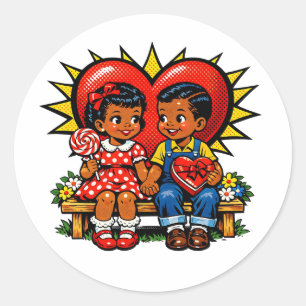 Pegatina Redonda Día de San Valentín Arte Pop Vintage Retro