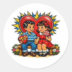 Pegatina Redonda Día de San Valentín Arte Pop Vintage Retro