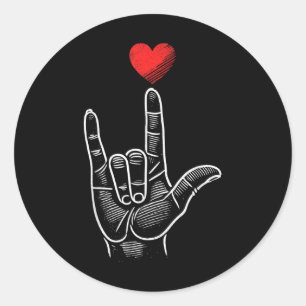 Pegatina Redonda Día de San Valentín Asl I Love You Hand Rótulo Lan