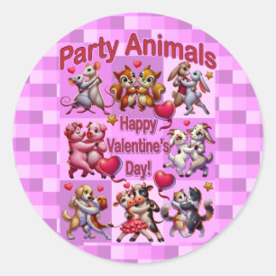 Pegatina Redonda Día de San Valentín Baile de Parejas "Animales de