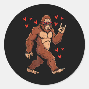 Pegatina Redonda Día de San Valentín Bigfoot Rock Rocker Sasquatch