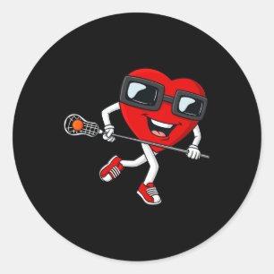 Pegatina Redonda Día de San Valentín Cardiopatía Lacrosse Stick Boy