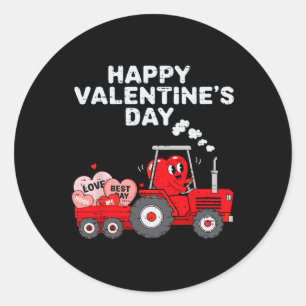 Pegatina Redonda Día de San Valentín Corazón En El Tractor Funny Fa