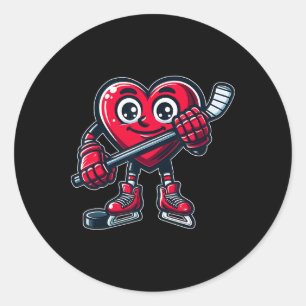 Pegatina Redonda Día de San Valentín Corazón Jugador de Hockey sobr