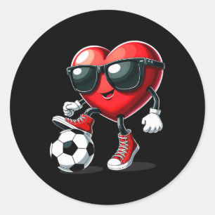 Pegatina Redonda Día de San Valentín Corazón Jugando Fútbol