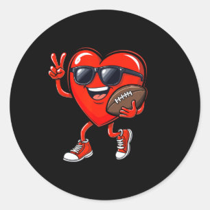 Pegatina Redonda Día de San Valentín Corazón Jugando Fútbol Niños N
