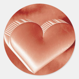 Pegatina Redonda Día de San Valentín Corazón Rojo Suave 3D